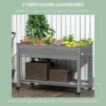 47" x 21" Raised Garden Bed Elevated Wooden Planter Box w/ Lockable Wheels, Storage Shelf for Backyard, Dark Gray - Image 4