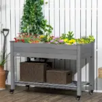 47" x 21" Raised Garden Bed Elevated Wooden Planter Box w/ Lockable Wheels, Storage Shelf for Backyard, Dark Gray - Image 10