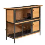 48 Inch 2 Level Wooden Rabbit Hutch with Ramp, Tray and Feeding Trough, Natural - Image 11