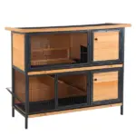 48 Inch 2 Level Wooden Rabbit Hutch with Ramp, Tray and Feeding Trough, Natural