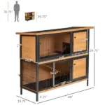 48 Inch 2 Level Wooden Rabbit Hutch with Ramp, Tray and Feeding Trough, Natural - Image 3