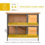 48 Inch 2 Level Wooden Rabbit Hutch with Ramp, Tray and Feeding Trough, Natural - Image 4