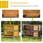 48 Inch 2 Level Wooden Rabbit Hutch with Ramp, Tray and Feeding Trough, Natural - Image 5