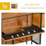 48 Inch 2 Level Wooden Rabbit Hutch with Ramp, Tray and Feeding Trough, Natural - Image 6