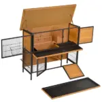48 Inch 2 Level Wooden Rabbit Hutch with Ramp, Tray and Feeding Trough, Natural - Image 9