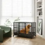 48" Heavy Duty Dog Crate Metal Cage Kennel with Lockable Wheels, Double Door and Removable Tray, gray - Image 2
