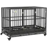 48" Heavy Duty Dog Crate Metal Cage Kennel with Lockable Wheels, Double Door and Removable Tray, gray - Image 11
