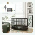 48" Heavy Duty Dog Crate Metal Cage Kennel with Lockable Wheels, Double Door and Removable Tray, gray - Image 3