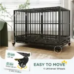 48" Heavy Duty Dog Crate Metal Cage Kennel with Lockable Wheels, Double Door and Removable Tray, gray - Image 4