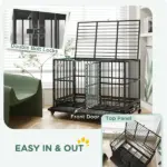 48" Heavy Duty Dog Crate Metal Cage Kennel with Lockable Wheels, Double Door and Removable Tray, gray - Image 5