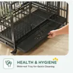 48" Heavy Duty Dog Crate Metal Cage Kennel with Lockable Wheels, Double Door and Removable Tray, gray - Image 6