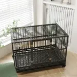 48" Heavy Duty Dog Crate Metal Cage Kennel with Lockable Wheels, Double Door and Removable Tray, gray - Image 8