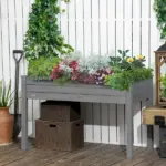 48" Raised Garden Bed Elevated Wooden Planter Box with Holes for Vegetables Herb Flowers Dark Gray - Image 2
