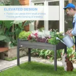 48" Raised Garden Bed Elevated Wooden Planter Box with Holes for Vegetables Herb Flowers Dark Gray - Image 5