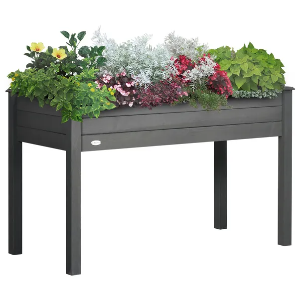 48-raised-garden-bed-elevated-wooden-planter-box-with-holes-for-vegetables-herb-flowers-dark-gray.webp 48" Raised Garden Bed Elevated Wooden Planter Box with Holes for Vegetables Herb Flowers Dark Gray - Image 1