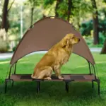 48" x 36" Elevated Portable Dog Cot Cooling Pet Bed with UV Protection Canopy Shade, Coffee - Image 2