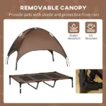 48" x 36" Elevated Portable Dog Cot Cooling Pet Bed with UV Protection Canopy Shade, Coffee - Image 6