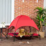 PawHut 48" x 36" Elevated Portable Dog Cot Cooling Pet Bed with UV Protection Canopy Shade, Red - Image 2