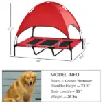 PawHut 48" x 36" Elevated Portable Dog Cot Cooling Pet Bed with UV Protection Canopy Shade, Red - Image 3