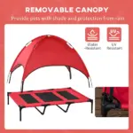 PawHut 48" x 36" Elevated Portable Dog Cot Cooling Pet Bed with UV Protection Canopy Shade, Red - Image 6