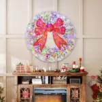 HOMCOM 48in Flocked Pre-Lit Christmas Wreath with 3D Red Bow, 11 Lighting Modes, Front Door Christmas Wreath with Remote - Image 2