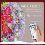 HOMCOM 48in Flocked Pre-Lit Christmas Wreath with 3D Red Bow, 11 Lighting Modes, Front Door Christmas Wreath with Remote - Image 5