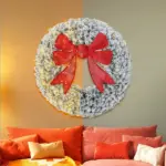 HOMCOM 48in Flocked Pre-Lit Christmas Wreath with 3D Red Bow, 11 Lighting Modes, Front Door Christmas Wreath with Remote - Image 9