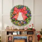 HOMCOM 48in Pre-Lit Christmas Wreath with 3D Red Bow, 11 Lighting Modes, Front Door Christmas Wreath with Remote - Image 2