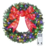 HOMCOM 48in Pre-Lit Christmas Wreath with 3D Red Bow, 11 Lighting Modes, Front Door Christmas Wreath with Remote - Image 11