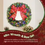 HOMCOM 48in Pre-Lit Christmas Wreath with 3D Red Bow, 11 Lighting Modes, Front Door Christmas Wreath with Remote - Image 4