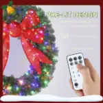 HOMCOM 48in Pre-Lit Christmas Wreath with 3D Red Bow, 11 Lighting Modes, Front Door Christmas Wreath with Remote - Image 5
