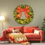HOMCOM 48in Pre-Lit Christmas Wreath with 3D Red Bow, 11 Lighting Modes, Front Door Christmas Wreath with Remote - Image 7