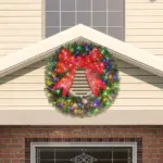 HOMCOM 48in Pre-Lit Christmas Wreath with 3D Red Bow, 11 Lighting Modes, Front Door Christmas Wreath with Remote - Image 8