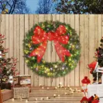 HOMCOM 48in Pre-Lit Christmas Wreath with 3D Red Bow, 11 Lighting Modes, Front Door Christmas Wreath with Remote - Image 9