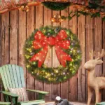 HOMCOM 48in Pre-Lit Christmas Wreath with 3D Red Bow, 11 Lighting Modes, Front Door Christmas Wreath with Remote - Image 10