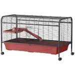 48"L Small Animal Cage, Pet Play House for Rabbit Hutch Ferret with Feeder, Rolling Wheels, Platform, Ramp