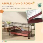 48"L Small Animal Cage, Pet Play House for Rabbit Hutch Ferret with Feeder, Rolling Wheels, Platform, Ramp - Image 4