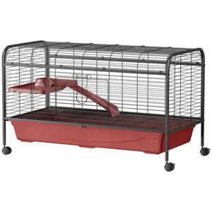 48l small animal cage pet play house for rabbit hutch ferret with feeder rolling wheels platform ramp