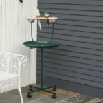 PawHut 48 Inch Bird Play Stand with Wheels Perch and Stainless Steel Bowls Green - Image 2