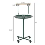 PawHut 48 Inch Bird Play Stand with Wheels Perch and Stainless Steel Bowls Green - Image 3