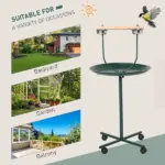 PawHut 48 Inch Bird Play Stand with Wheels Perch and Stainless Steel Bowls Green - Image 4