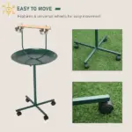 PawHut 48 Inch Bird Play Stand with Wheels Perch and Stainless Steel Bowls Green - Image 6