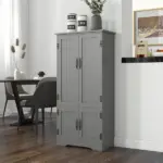 49" Floor Cabinet with Large Space, Farmhouse Pantry Storage with Adjustable Shelves, Cupboard for Home, Dining Room, Gray - Image 2