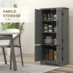 49" Floor Cabinet with Large Space, Farmhouse Pantry Storage with Adjustable Shelves, Cupboard for Home, Dining Room, Gray - Image 4