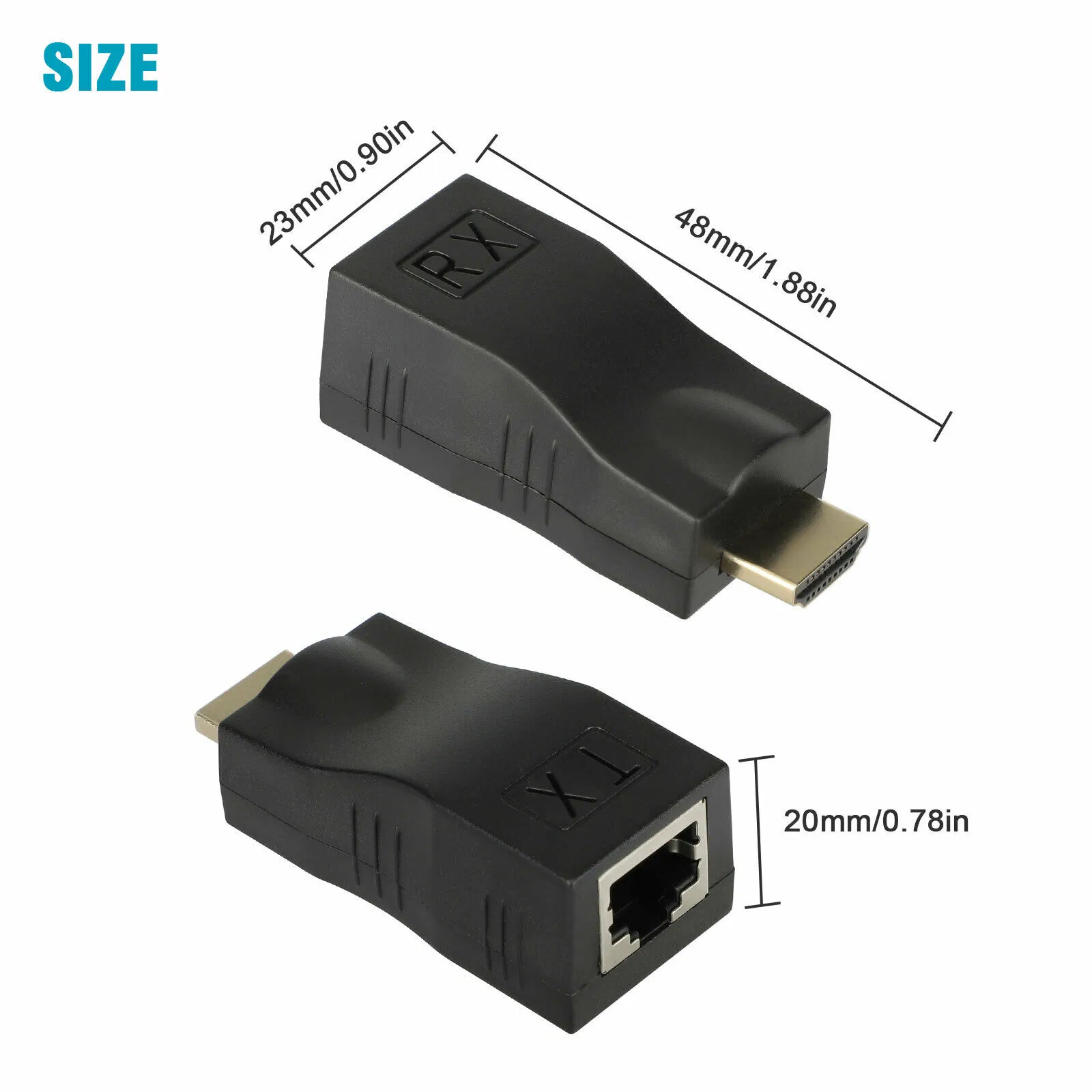 2 Piece HDMI Extender Over Cat5e Cat6 RJ45 Adapter Set up to 4K