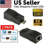 2 Piece HDMI Extender Over Cat5e Cat6 RJ45 Adapter Set up to 4K