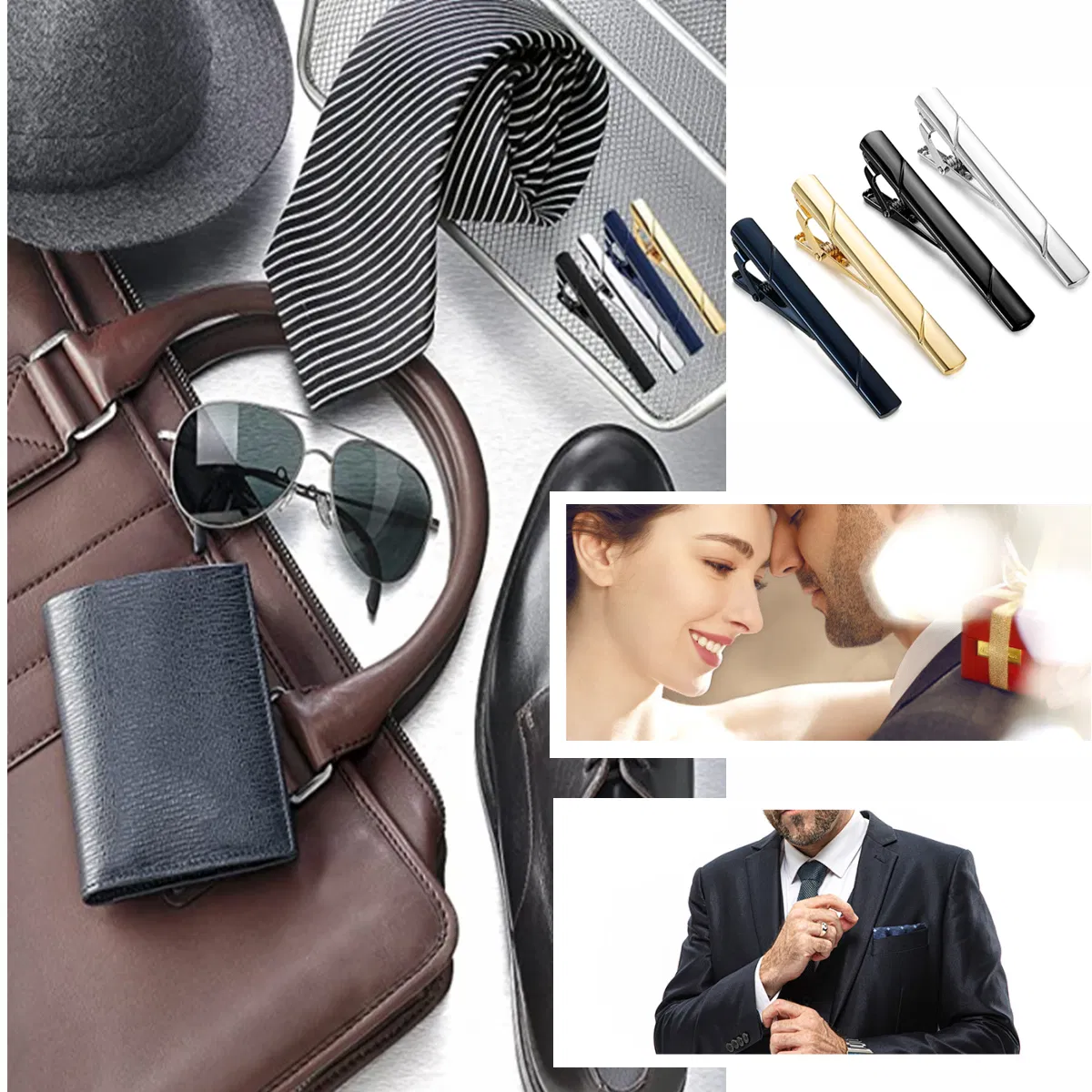 4 Pack Mens Tie Clips in Gold Black and Silver