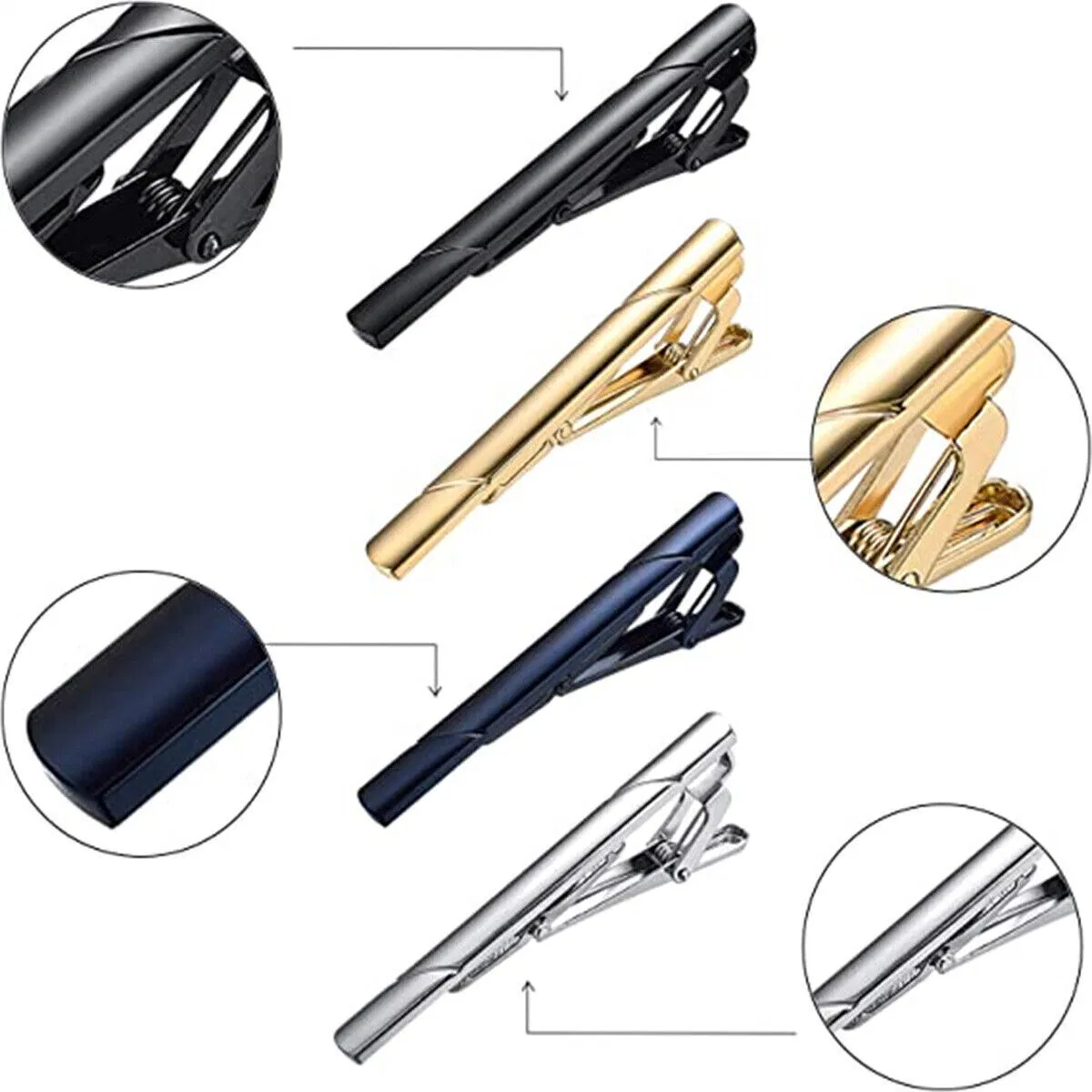 4 Pack Mens Tie Clips in Gold Black and Silver