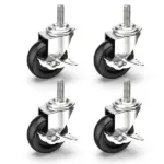 4 Pack 3 Inch Heavy Duty Rubber Swivel Casters with Brakes 600 lb Set Capacity - Image 2