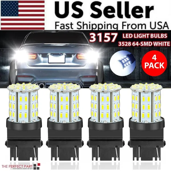 4x-3157-3156-64smd-led-reverse-tail-brake-turn-signal-drl-light-bulb-6000k-white-6.webp 4 Pack 3157 3156 64-SMD LED Bulbs, 6000K White - Image 1